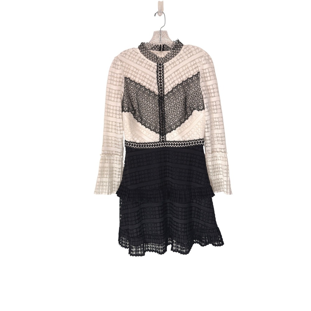 Gianni Bini Liv Up All Night Dress Black White Tiered Long Sleeve Medium